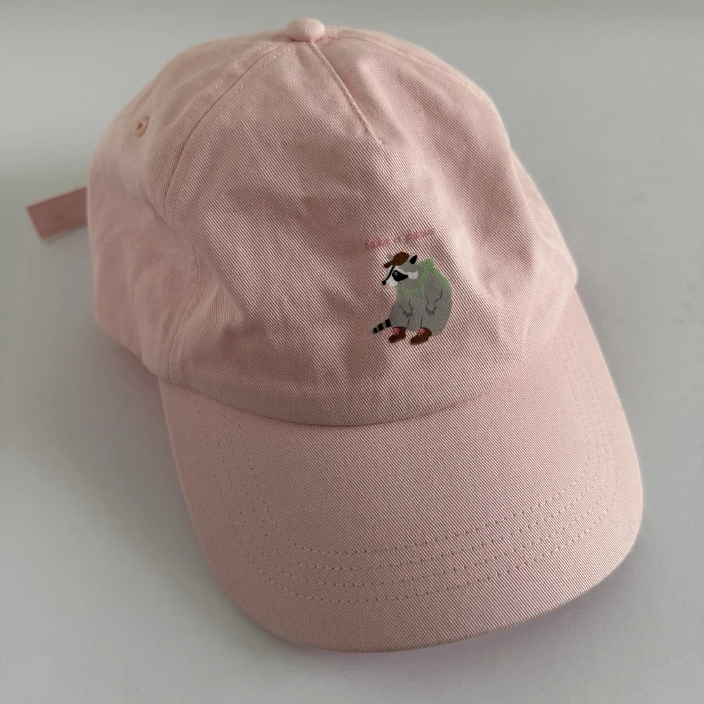 Pink Dad Hat Embroidered Hiking Raccoon Take a Paws Adjustable Cotton Cap